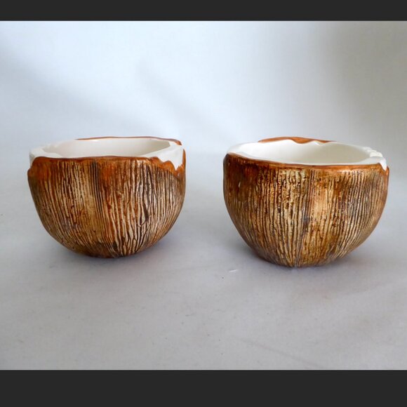 VINTAGE 1960’s PAUL MARSHALL CRACKED COCONUT CERAMIC TIKI MUG SET - Picture 2 of 7